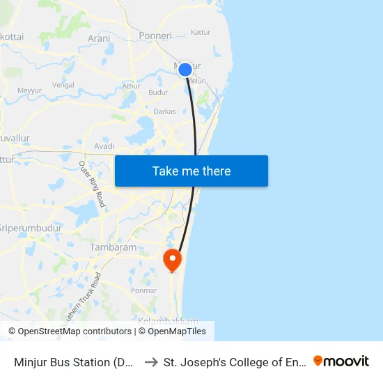 Minjur Bus Station (Departure) to St. Joseph's College of Engineering map