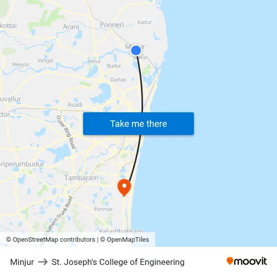 Minjur to St. Joseph's College of Engineering map