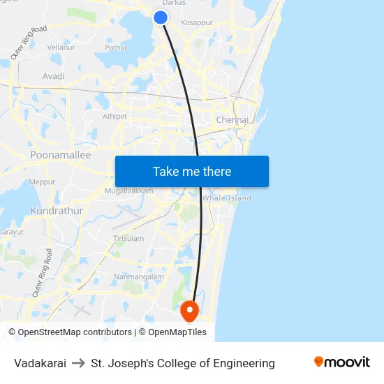 Vadakarai to St. Joseph's College of Engineering map