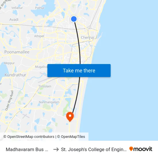 Madhavaram Bus Depot to St. Joseph's College of Engineering map