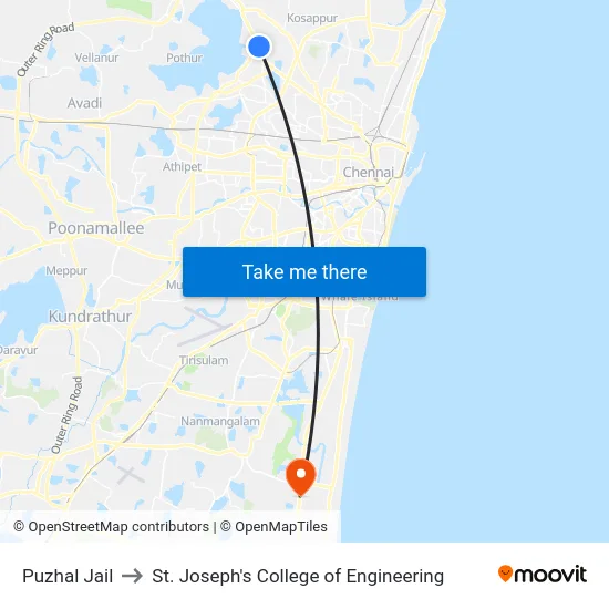 Puzhal Jail to St. Joseph's College of Engineering map