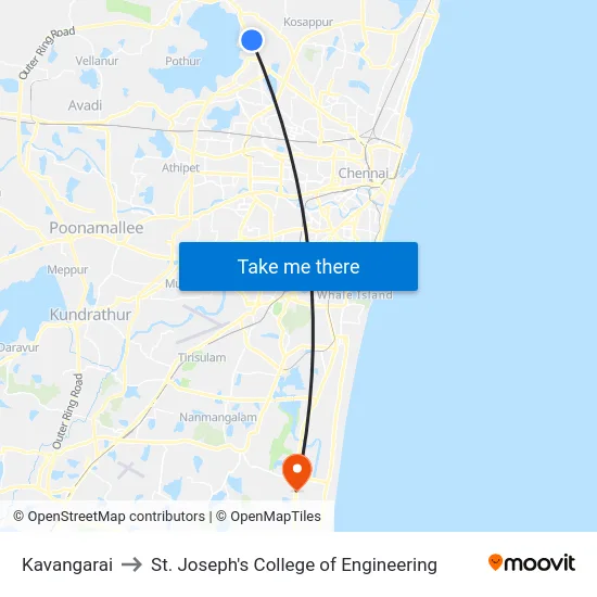 Kavangarai to St. Joseph's College of Engineering map