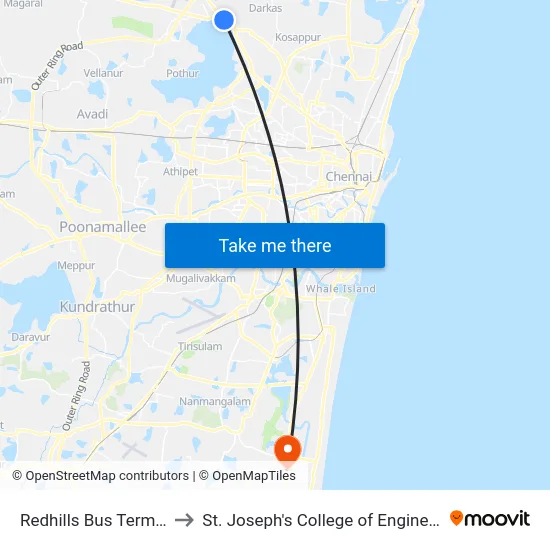 Redhills Bus Terminal to St. Joseph's College of Engineering map