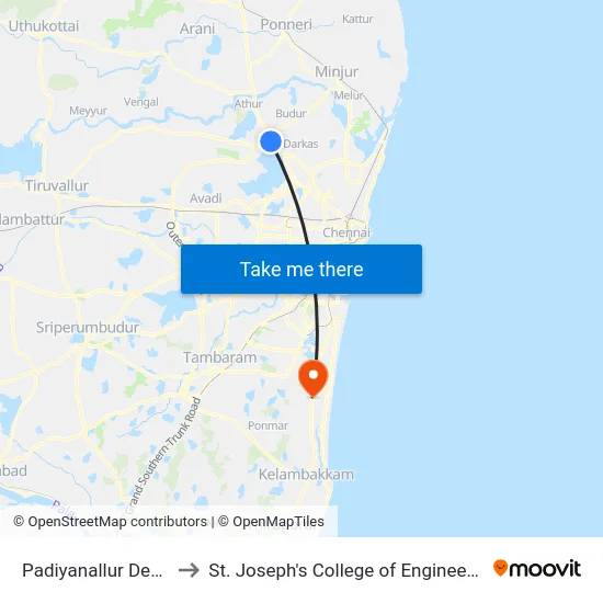 Padiyanallur Depot to St. Joseph's College of Engineering map