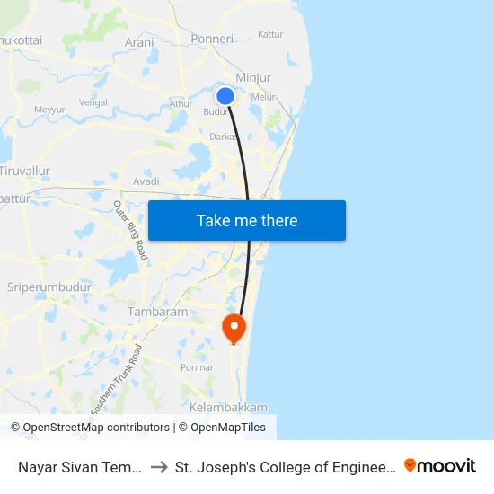 Nayar Sivan Temple to St. Joseph's College of Engineering map