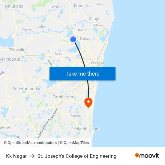 Kk Nagar to St. Joseph's College of Engineering map