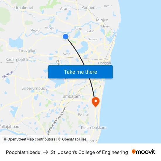 Poochiathibedu to St. Joseph's College of Engineering map