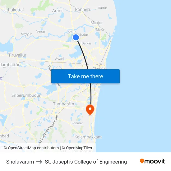 Sholavaram to St. Joseph's College of Engineering map