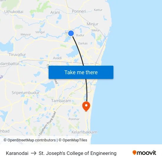 Karanodai to St. Joseph's College of Engineering map