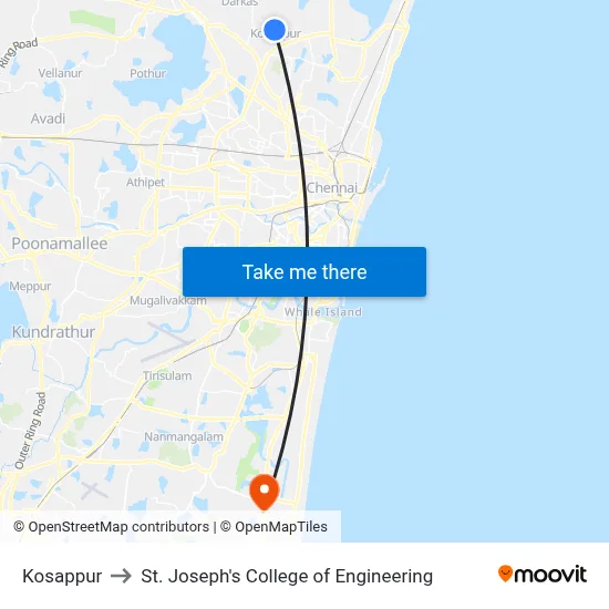 Kosappur to St. Joseph's College of Engineering map