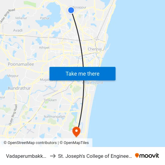 Vadaperumbakkam to St. Joseph's College of Engineering map
