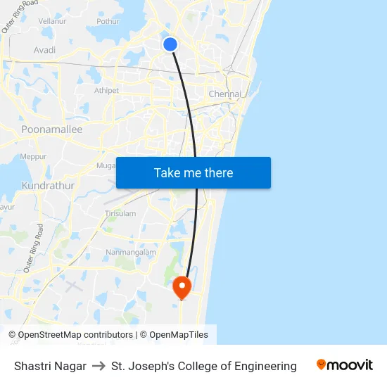 Shastri Nagar to St. Joseph's College of Engineering map