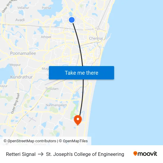 Retteri Signal to St. Joseph's College of Engineering map