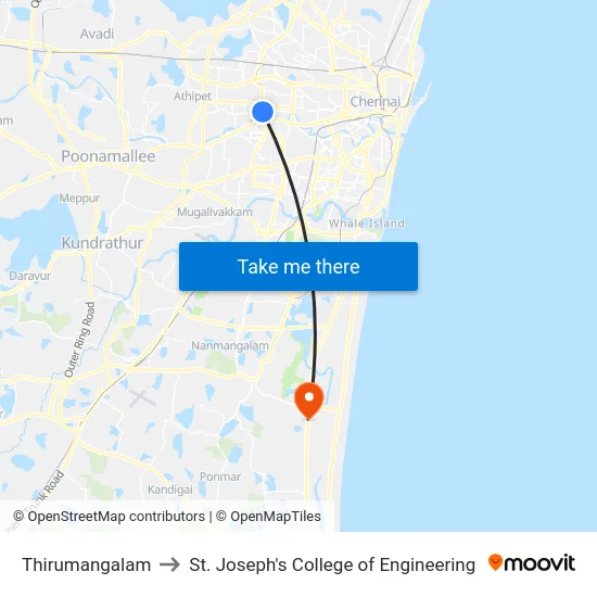 Thirumangalam to St. Joseph's College of Engineering map