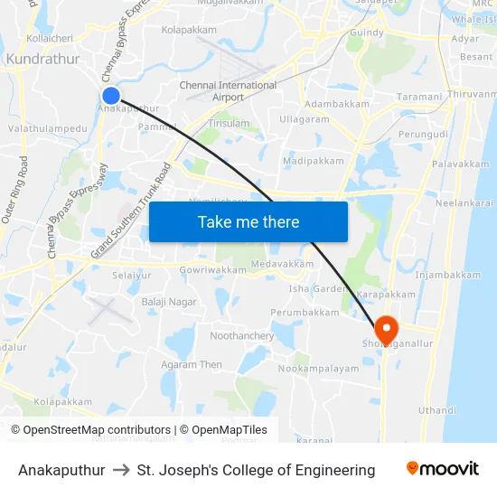 Anakaputhur to St. Joseph's College of Engineering map