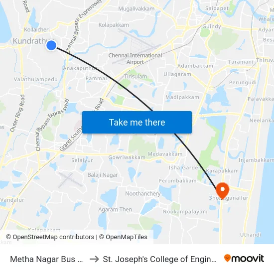 Metha Nagar Bus Stop to St. Joseph's College of Engineering map