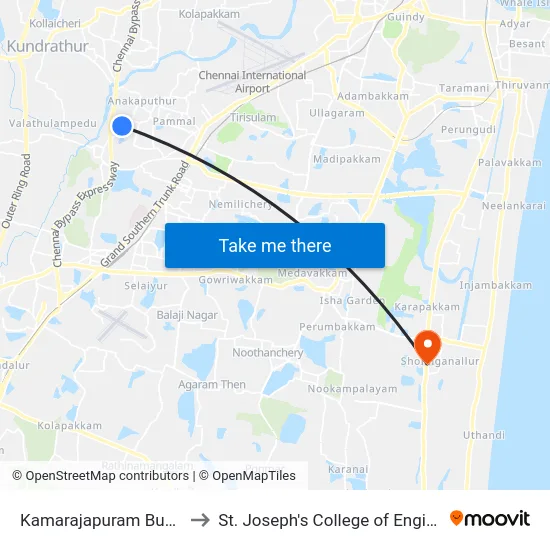 Kamarajapuram Bus Stop to St. Joseph's College of Engineering map