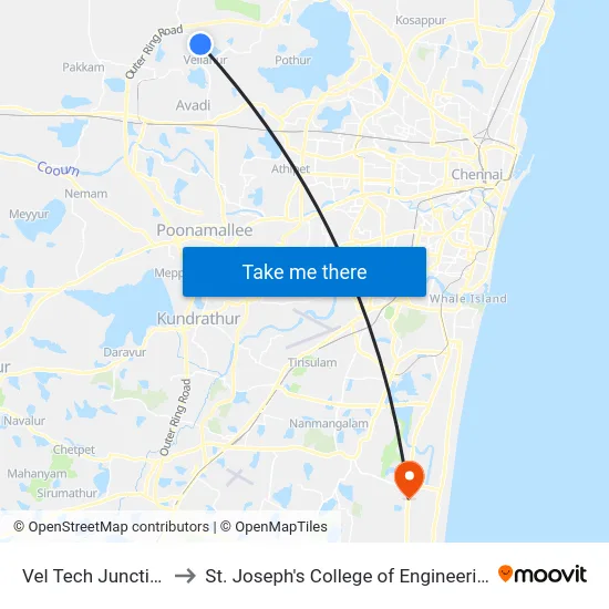 Vel Tech Junction to St. Joseph's College of Engineering map