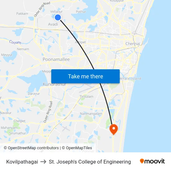 Kovilpathagai to St. Joseph's College of Engineering map