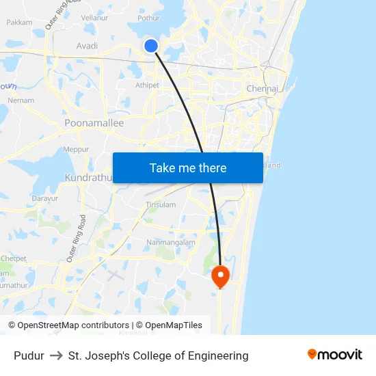 Pudur to St. Joseph's College of Engineering map