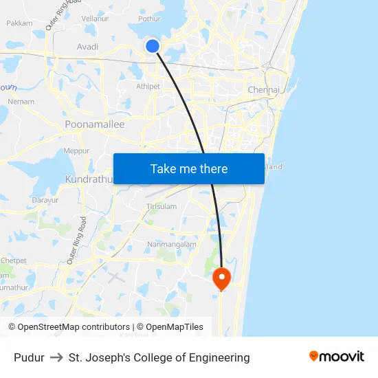 Pudur to St. Joseph's College of Engineering map