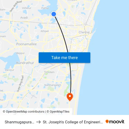 Shanmugapuram to St. Joseph's College of Engineering map