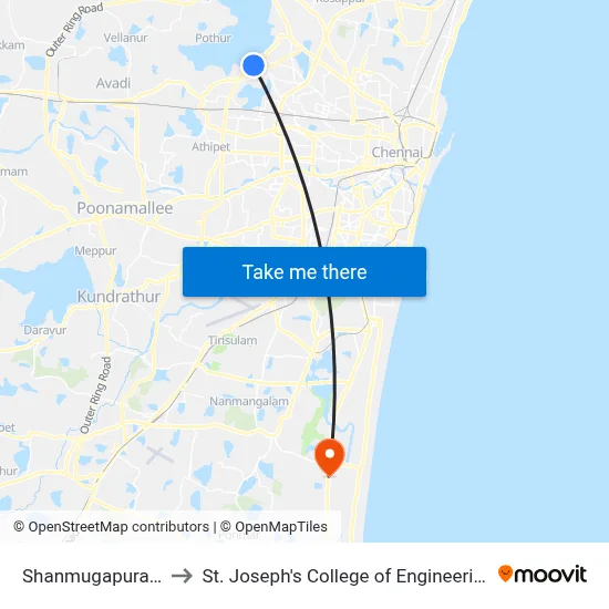 Shanmugapuram to St. Joseph's College of Engineering map