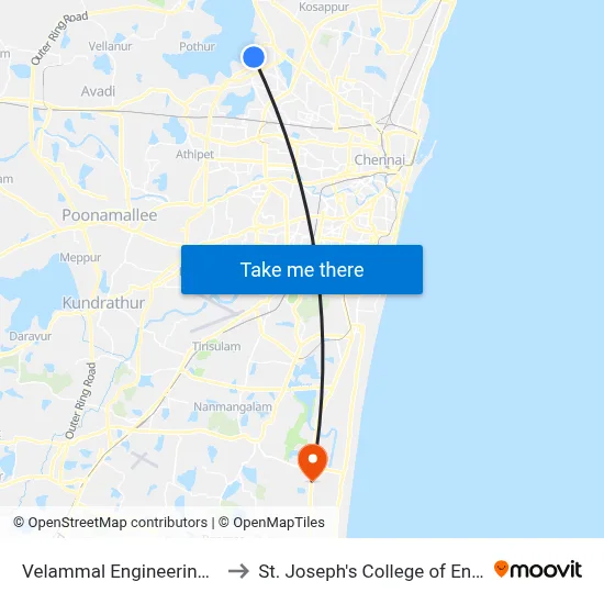 Velammal Engineering College to St. Joseph's College of Engineering map