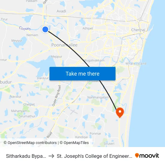 Sitharkadu Bypass to St. Joseph's College of Engineering map