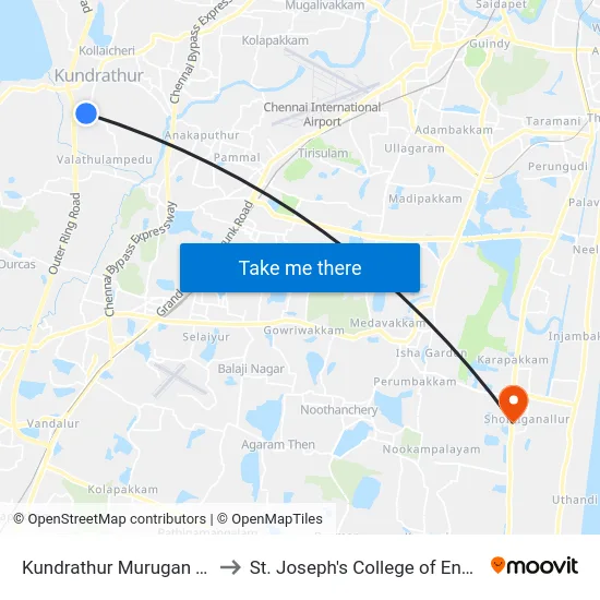 Kundrathur Murugan Temple to St. Joseph's College of Engineering map
