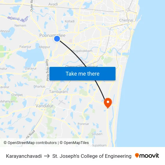Karayanchavadi to St. Joseph's College of Engineering map
