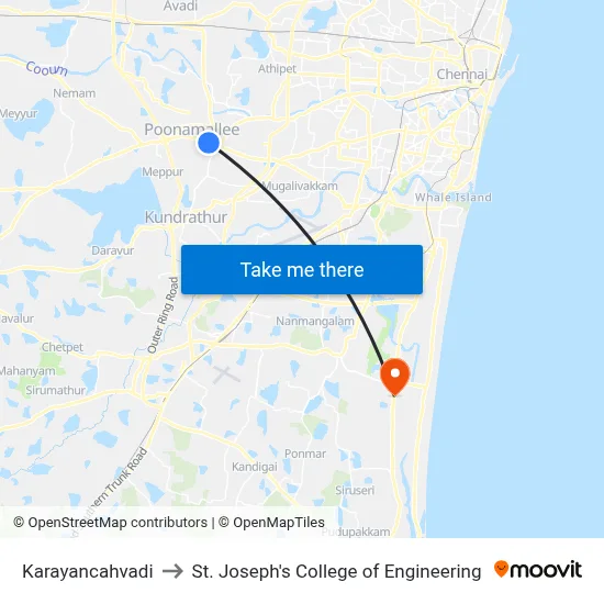 Karayancahvadi to St. Joseph's College of Engineering map