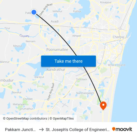 Pakkam Junction to St. Joseph's College of Engineering map