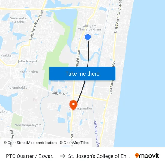 PTC Quarter / Eswarantemp to St. Joseph's College of Engineering map