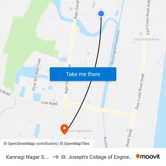 Kannagi Nagar S.C.B. to St. Joseph's College of Engineering map