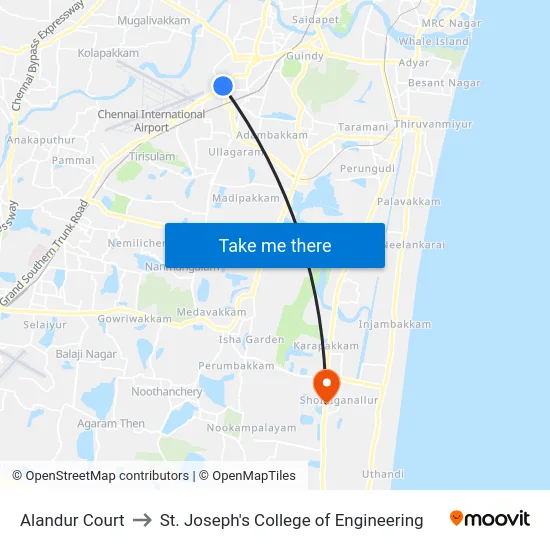 Alandur Court to St. Joseph's College of Engineering map