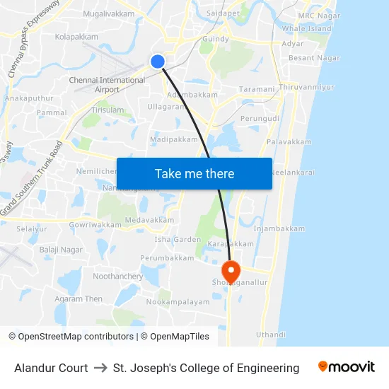 Alandur Court to St. Joseph's College of Engineering map