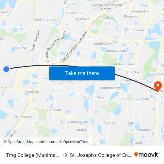 Tmg College (Manimangalam) to St. Joseph's College of Engineering map