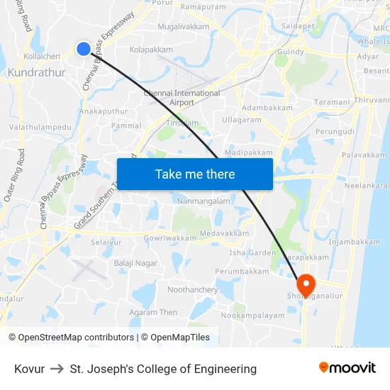 Kovur to St. Joseph's College of Engineering map
