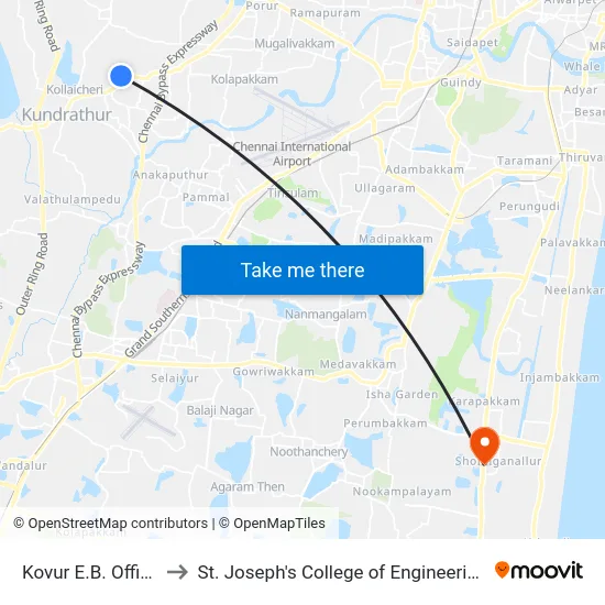Kovur E.B. Office to St. Joseph's College of Engineering map