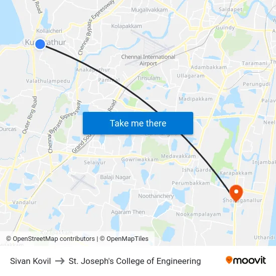 Sivan Kovil to St. Joseph's College of Engineering map