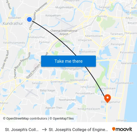 St. Joseph's College to St. Joseph's College of Engineering map