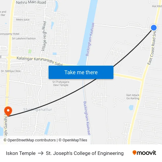 Iskon Temple to St. Joseph's College of Engineering map