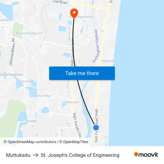 Muttukadu to St. Joseph's College of Engineering map