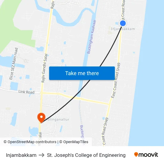 Injambakkam to St. Joseph's College of Engineering map