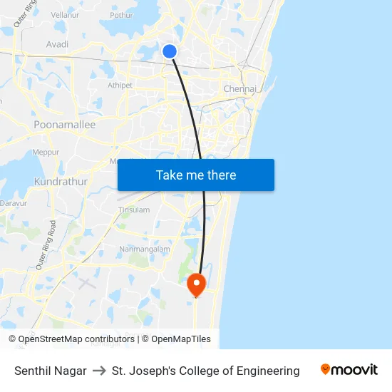 Senthil Nagar to St. Joseph's College of Engineering map
