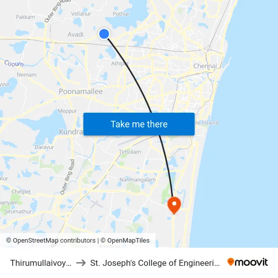 Thirumullaivoyal to St. Joseph's College of Engineering map