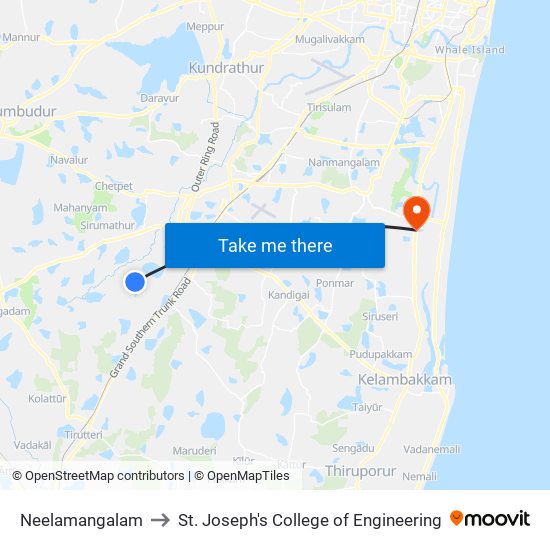 Neelamangalam to St. Joseph's College of Engineering map