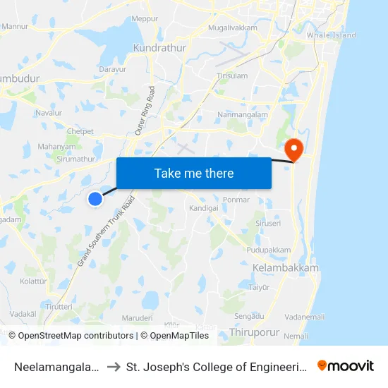 Neelamangalam to St. Joseph's College of Engineering map
