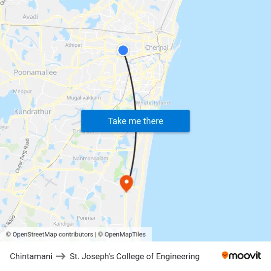Chintamani to St. Joseph's College of Engineering map